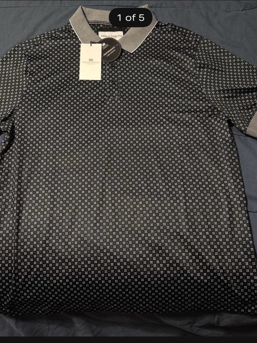 Thomas Sterling London New York Brand New Black Patterned Polo Shirt